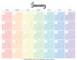 cute colorful blank monthly calendar template printable pdf, aesthetic blank calendar, pretty blank calendar printable, empty calendar pages simple, blank January calendar