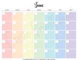cute colorful blank monthly calendar template printable pdf, aesthetic blank calendar, pretty blank calendar printable, empty calendar pages simple, blank June calendar