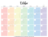 cute colorful blank monthly calendar template printable pdf, aesthetic blank calendar, pretty blank calendar printable, empty calendar pages simple, blank October calendar