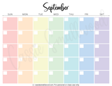 cute colorful blank monthly calendar template printable pdf, aesthetic blank calendar, pretty blank calendar printable, empty calendar pages simple, blank September calendar