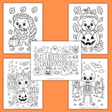 printable cute Halloween coloring pages for kids pdf, puppy Halloween coloring page, Happy Halloween coloring page, unicorn Halloween coloring page, skeleton Halloween coloring page, hedgehog Halloween coloring page, jack o lantern coloring page
