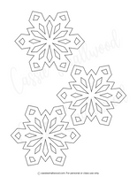 Three snowflake patterns on a white background