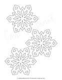 Three snowflake patterns on a white background