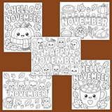 cute November coloring pages printable pdf, Hello November coloring page, Happy November coloring page, cute coloring sheets for November, Thanksgiving coloring sheets for kids, fall coloring pages for kids, autumn coloring pages for kids