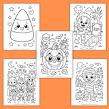 cute Halloween coloring sheets for kids printable pdf, candy corn coloring page, zombie coloring page, jack o lantern coloring page, trick or treat coloring page, mummy coloring page