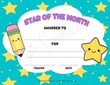 cute star of the month certificate preschool elementary school kindergarten printable pdf, student of the month certificate blank download template