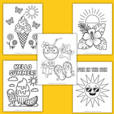 cute summer coloring pages for kids, printable summer coloring book, ice cream coloring page, flower coloring page, hello summer coloring page, sun coloring page, tropical coloring page