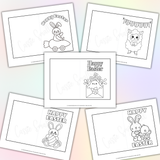 Printable Easter cards to color for kids pdf, Happy Easter coloring cards