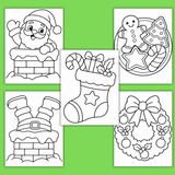 easy Christmas coloring pages for kindergarten, simple Christmas coloring sheets preschool, toddler Xmas coloring pages, easy Santa coloring page, easy Santa Claus coloring page, easy Christmas cookie coloring page, easy stocking coloring page, easy Santa in chimney coloring page, easy wreath coloring page