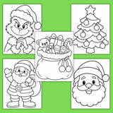 easy Christmas coloring pages printable pdf, simple Christmas coloring sheets for kids, preschool Christmas coloring pages, kindergarten Christmas coloring sheets, toddler Christmas coloring pictures, Grinch coloring page, easy Christmas tree coloring page, easy Santa coloring page, easy Santa face coloring page, Santa gift sack coloring page
