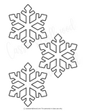 Three black snowflake outlines on a white background