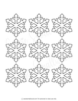 Black snowflake outlines on a white background