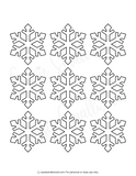 Black snowflake outlines on a white background