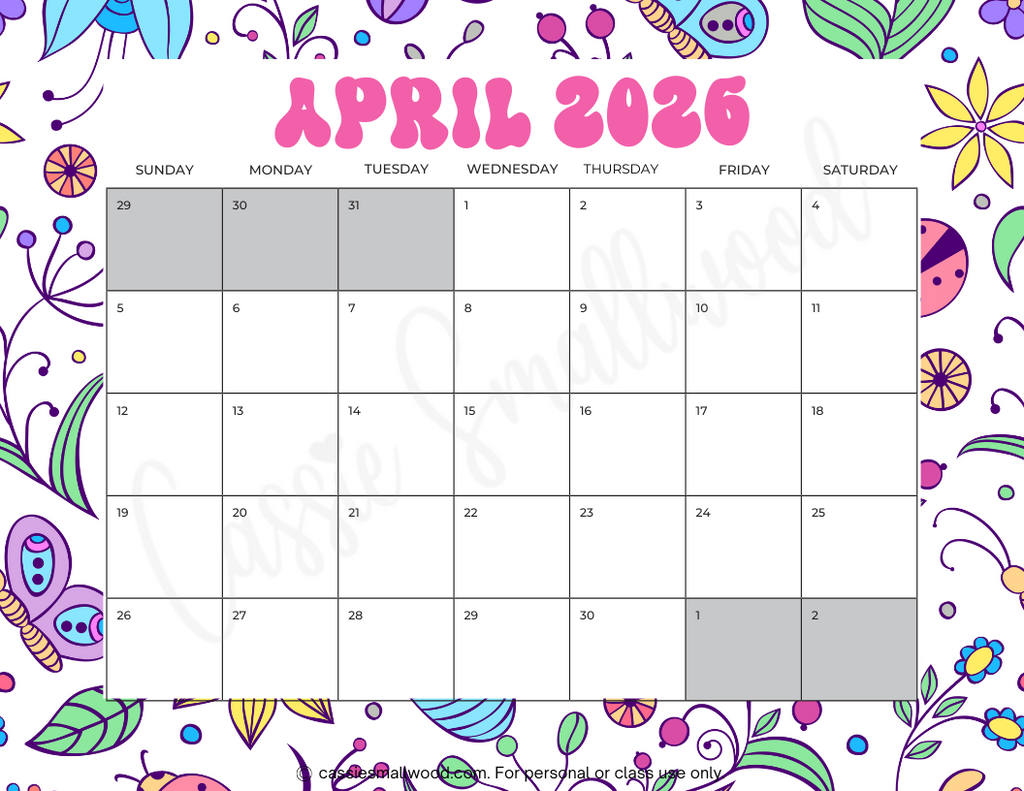 Printable 2026 Monthly Calendar โ Cassie Smallwood