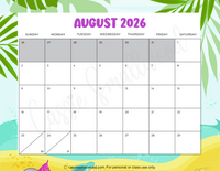 August 2026 calendar to print, cute printable 2026 monthly calendar