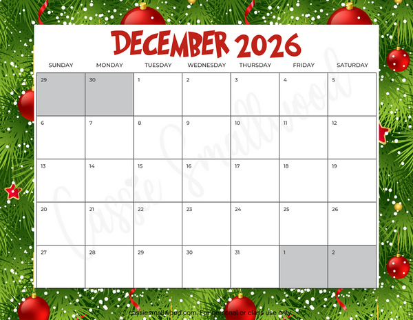 Printable 2026 Monthly Calendar โ Cassie Smallwood