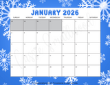 January 2026 calendar printable pdf, 2026 monthly calendar to print out