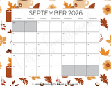 September 2026 calendar to print, cute printable 2026 monthly calendar