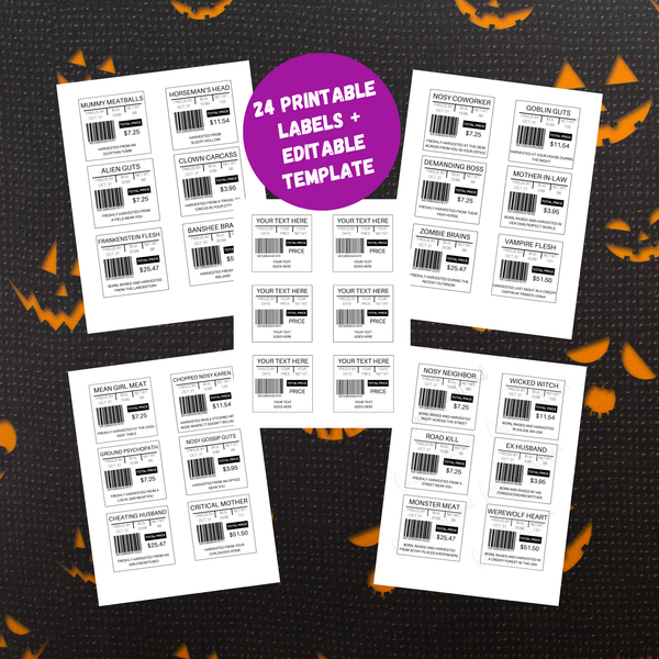 Halloween meat labels printable bundle and editable Canva template