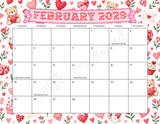 cute February 2029 calendar with holidays printable pdf, Horizontal February 2029 wall calendar, printable 2029 monthly calendar pdf, fun 2029 calendar monthly