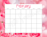 empty calendar template printable pdf, blank monthly calendar template printable, 12 month calendar blank February calendar page