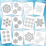 Set of snowflake templates on a blue background