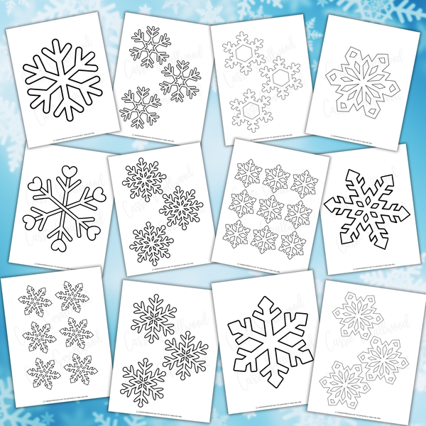 Set of snowflake templates on a blue background