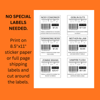 Printable roadkill Halloween meat labels for red velvet rice krispies treats