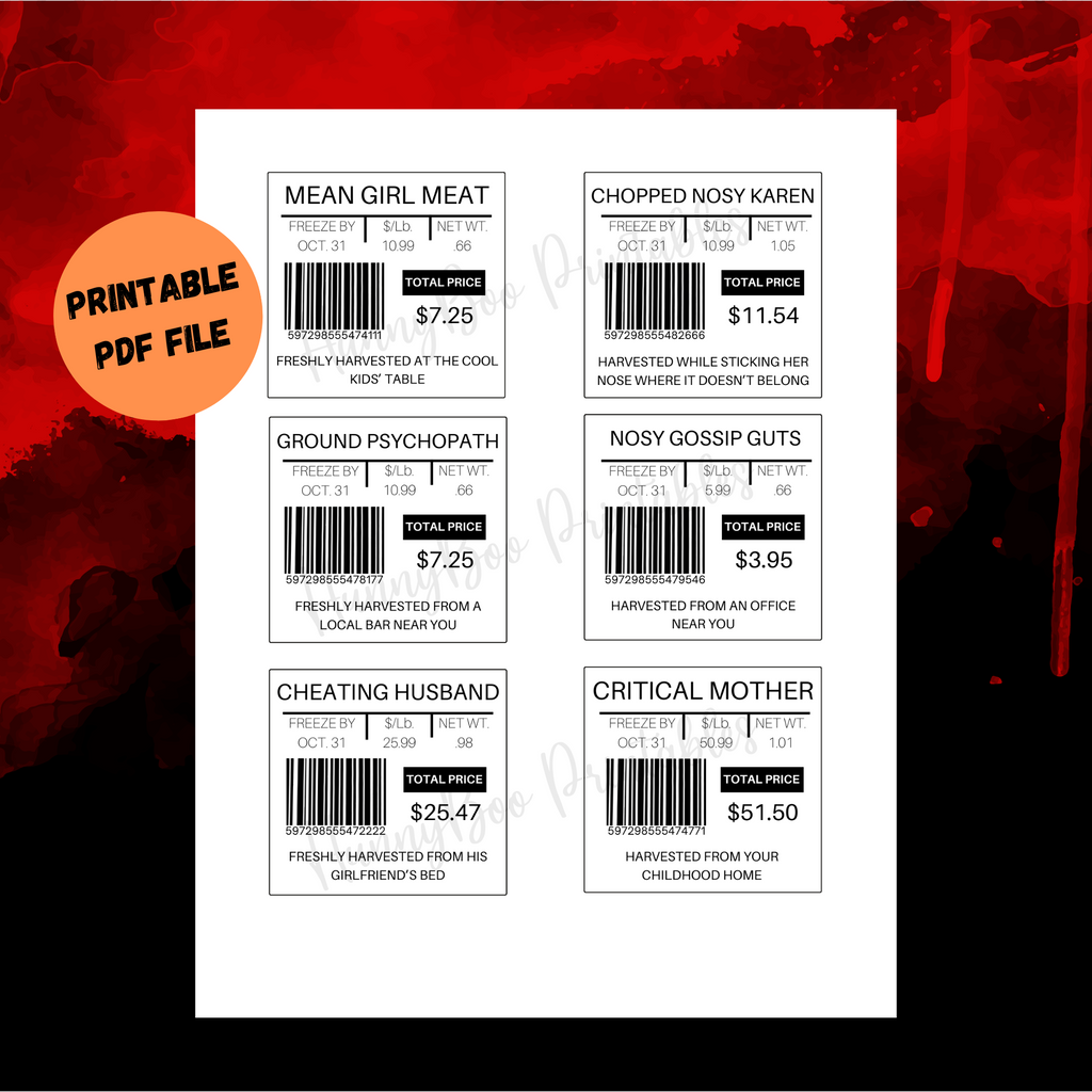 Printable Meat. Sign 24 Halloween Meat Labels Printable Bundle + Editable Canva Template ...