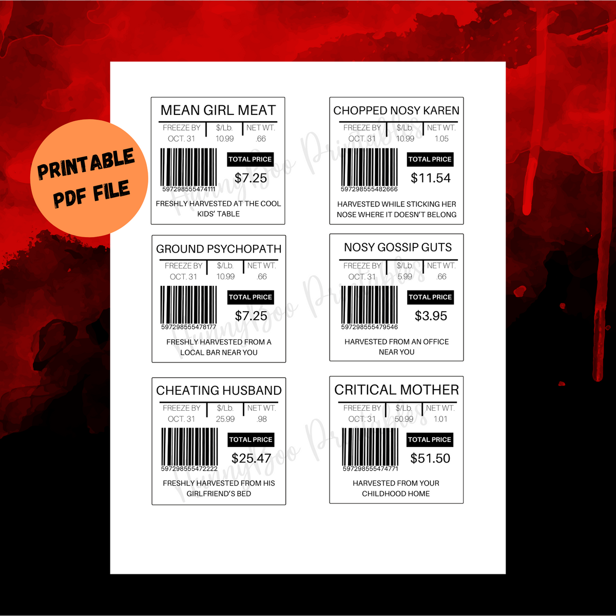 Humane Meat Labels Halloween Meat Labels Printable – Cassie Smallwood