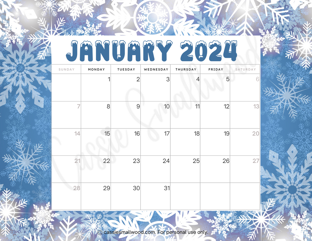 Printable 2024 Monthly Calendar – Cassie Smallwood