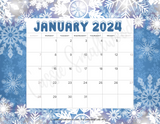 cute printable January 2024 monthly wall calendar pdf