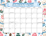 printable January 2029 calendar with holidays pdf, cute January 2029 calendar horizontal, landscape 2029 wall calendar, colorful printable calendar 2029 year, Monthly 2029 calendar to print