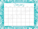 blank 12 month calendar printable cute empty calendar template, January blank calendar page aesthetic