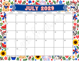 printable July 2029 calendar pdf, cute 2029 monthly wall calendar, year calendar 2029, year 2029 calendar printable download