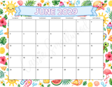 printable June 2029 calendar template pdf, blank 2029 monthly calendar cute colorful 2029 wall calendar