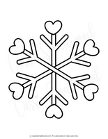 Black and white snowflake design with heart shapes on a white background