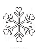 Black and white snowflake design with heart shapes on a white background