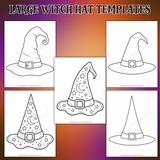 large witch hat templates printable pdf, big witch hat outlines, large witch hat stencils, witch hat coloring pages for kids, Halloween coloring pages for kids