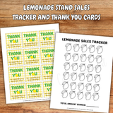 lemonade stand printables for kids, lemonade stand sales tracker, lemonade stand thank you cards printable, kids entrepreneur ideas, summer lemonade stand business for kids