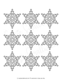 Black snowflake outlines on a white background
