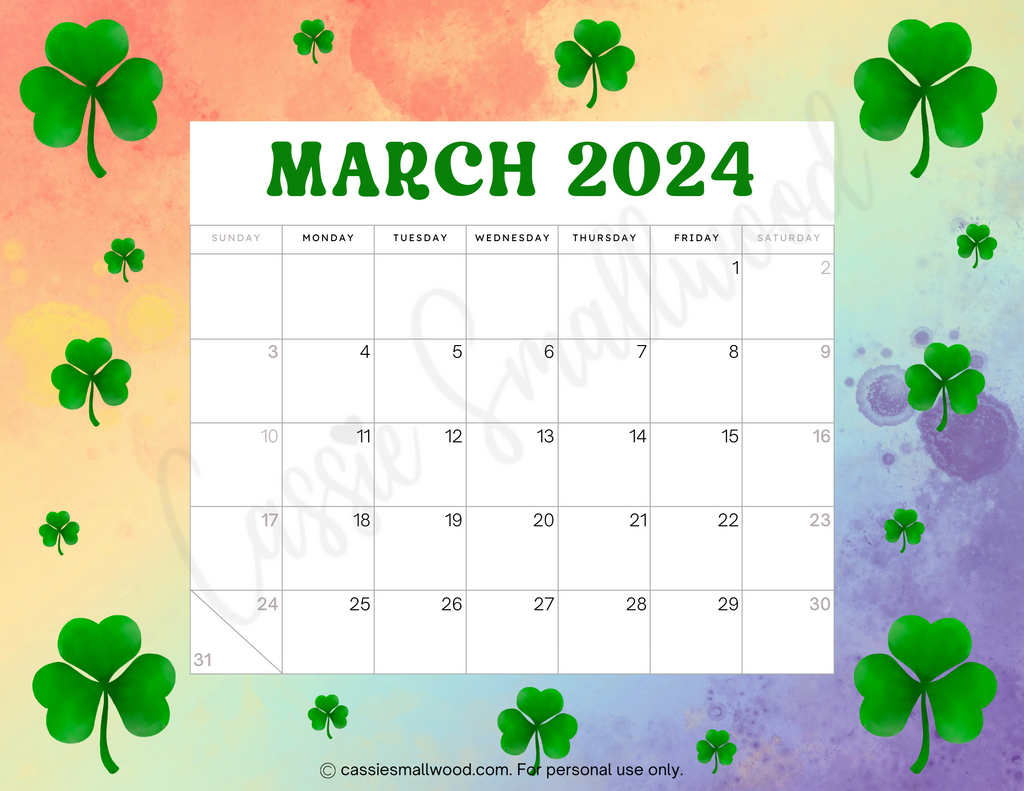 Printable 2024 Monthly Calendar – Cassie Smallwood