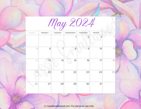 printable May 2024 monthly calendar pdf watercolor 2024 wall calendar to print