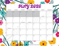 May 2026 calendar printable pdf, cute 2026 wall calendar page printable