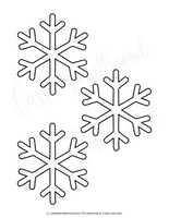 Three black snowflake outlines on a white background
