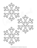 Three black snowflake outlines on a white background