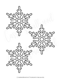 Three black snowflake outlines on a white background