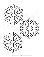 Three black snowflake outlines on a white background
