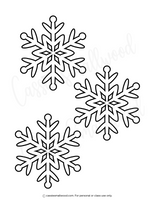Three black snowflake outlines on a white background