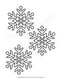 Three black snowflake outlines on a white background
